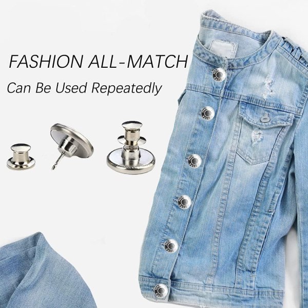 Avtakbare jeans-knapper 10-pakke Silver Perfect Fit Button Silver
