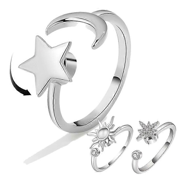 Kuu Tähti Ahdistus Sormus Sormipyöritin Fidget-sormukset Spiraali Fidget-sormukset Pyörivät Vapaasti Stressilelu Tytöille Naisille A Anxiety Ring