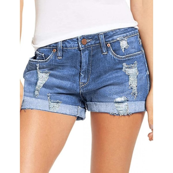 Naisten revityt denimfarkkushortsit joustavat taitetulla helmalla --- Vaaleansininen koko Xxl XL