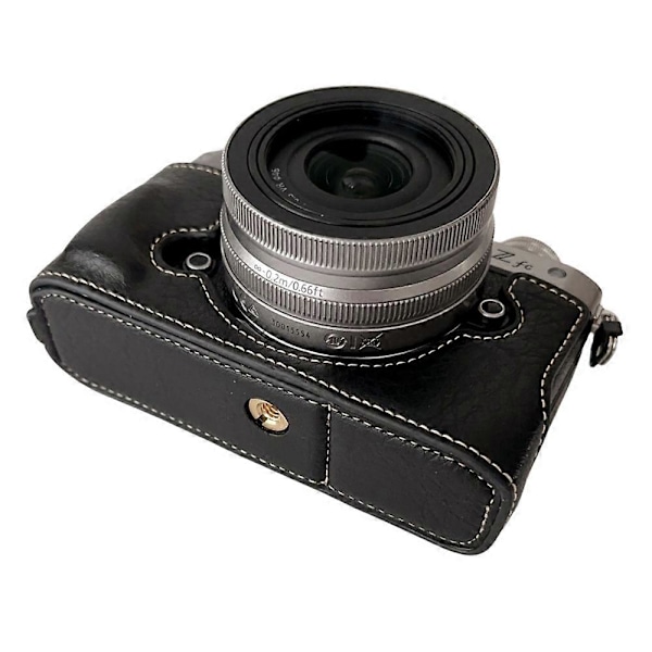 Til Nikon Z Fc Buffalo Tekstur PU Læder Bund Etui Halv Krop Kamera Dækning med Batteriåbning Black