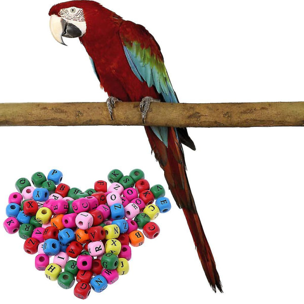 100x färgglada brev DIY träpärlor, DIY fåglar leksaker för bur papegoja