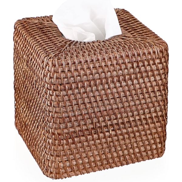Rattan fyrkantig servettbehållare Dekoration Servettförvaringslåda Kub Servettpappershållare Brown
