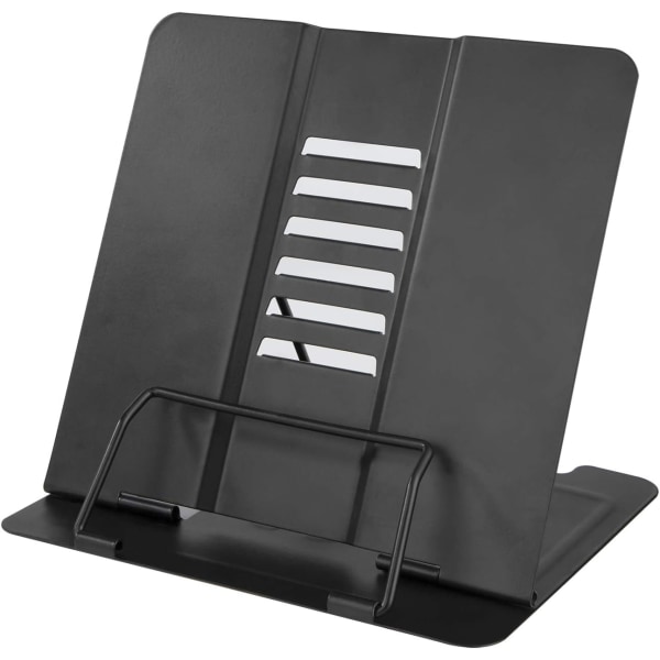 Bogstander, læsehvileholder til kogebøger med 6 justerbare vinkler og papirsideklip, robuste metaldisplaystativer til opskrift, lærebog (sort)