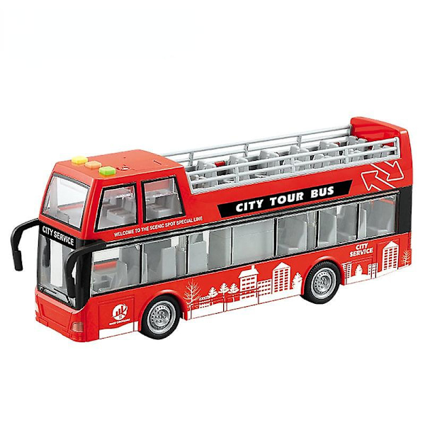Legetøjsbilmodel Gave Til Børn Cool Stilfuld Lys Musik Inerti Bus Bus Simulation Red open bus (916a)