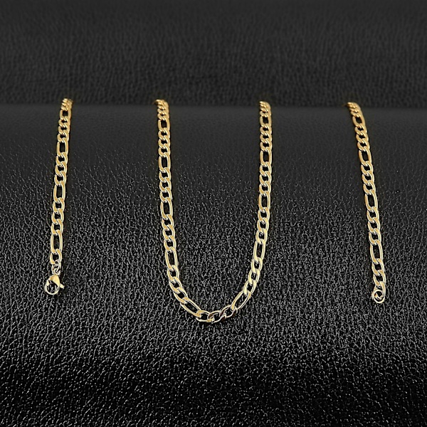 Äkta guldpläterad Figaro-kedja - Halsband i rostfritt stål för män/kvinnor, 3mm-9mm, 14-30