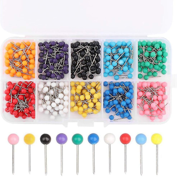 Map Pushpins Round Head Pins Apply To Mark Places, Travel Routes 500 Pieces 1/8 Inch 10 Colors-QJWL