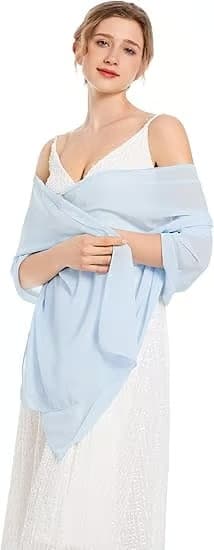 Sjaler og omslag Blødt Chiffon Tørklæde til Aftenkjoler Bryllupsstola light blue
