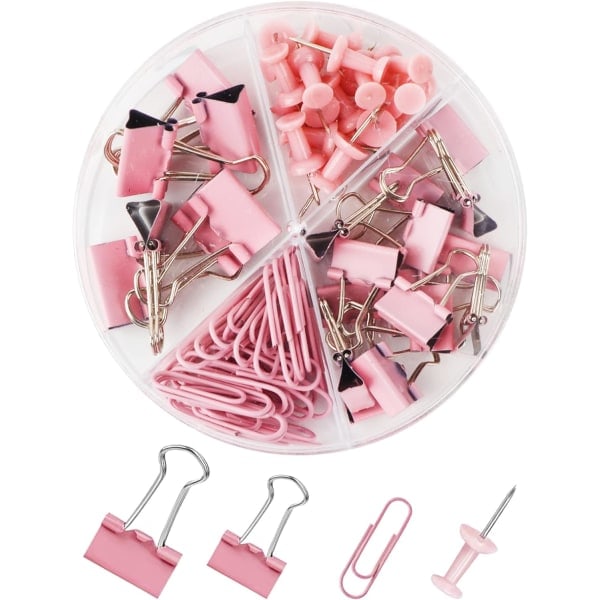Assorterede lyserøde papirclips, papirclips, push pin sæt, holdbare og