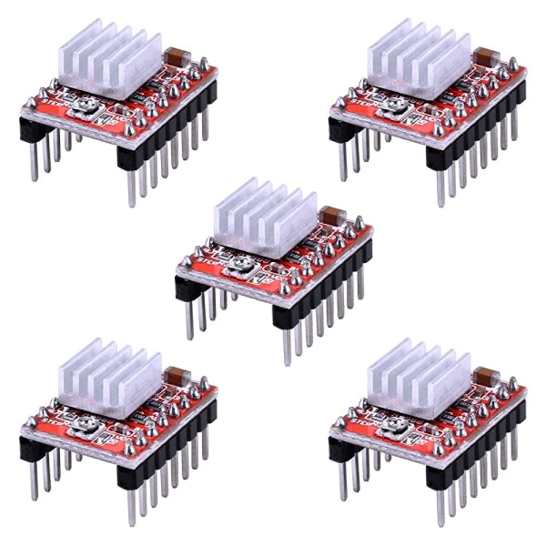 A4988 Steppermotor-drivrutmodul 5 st Steppermotor-drivrutmodul med kylfläns för RepRap 3D-skrivare