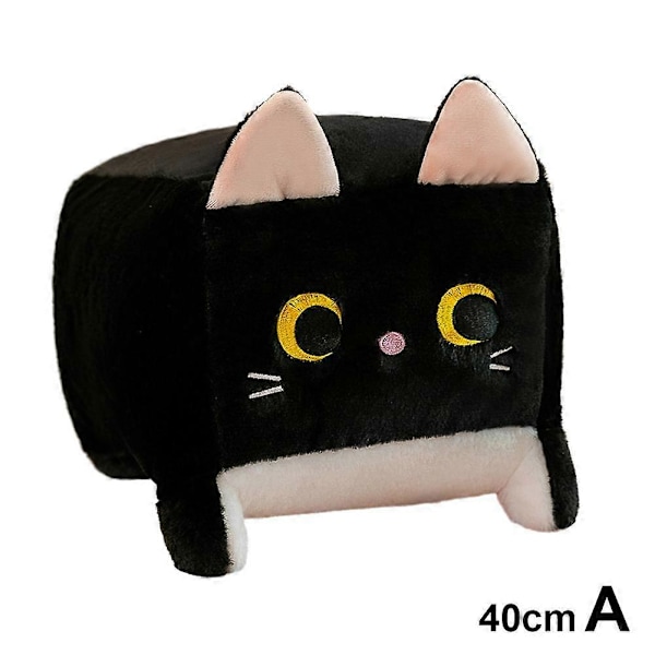 Söt Fyrkantig Plush Katt Leksak Fluffig Svart Katt Kudde Fylld Djur Plush Dock Black 40cm