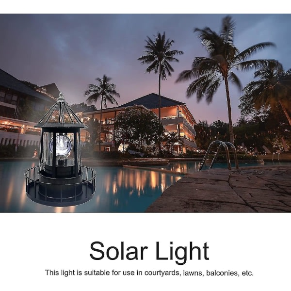Led solcelledrevet fyrtårn 360 graders roterende lampe gårdhave dekoration Vandtæt have røgtårn statue lys til udendørs havesti Pa