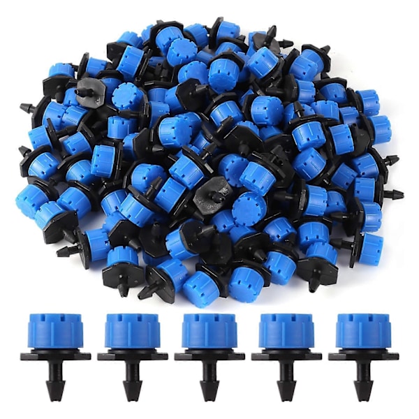 100 st Justerbar Droppare Mikro Droppbevattning Vattning Anti-igensättning Emitter Trädgårdsbevattningsmunstycke för 1/4 tums slang blue