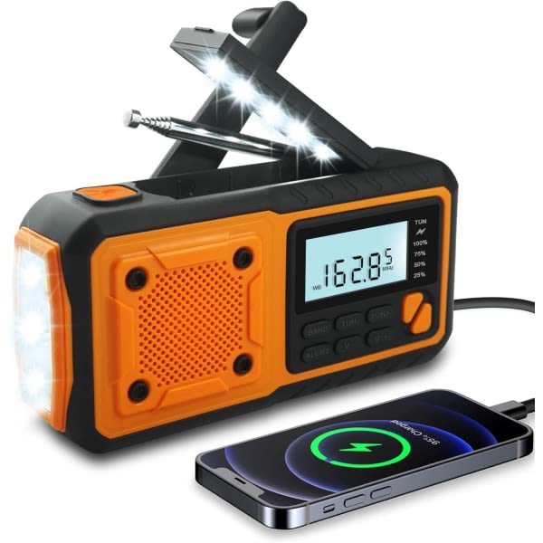 Vevradio, 4000mAh Power Bank Aurinko- ja Käsikäyttöinen Radio, AM/FM/WB/NOAA ja Hälytyskanava Kannettava Sääradio