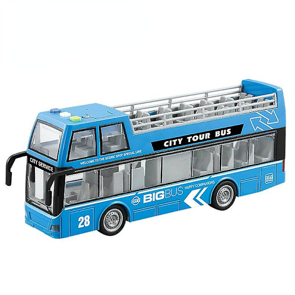 Legetøjsbilmodel Gave Til Børn Cool Stilfuld Lys Musik Inerti Bus Bus Simulation Blue open bus (916b)