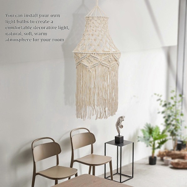 Makramé Lampskärm Hängande Pendellampa Skydd Modernt Bohemiskt