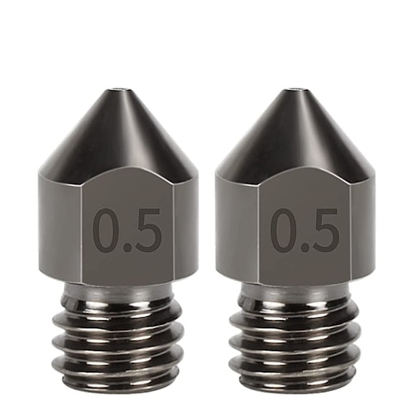 2-pack Mk8 härdat stålmunstycken 1,75 mm Hållbara härdat stål förbrukningsartiklar - 0,5 mm