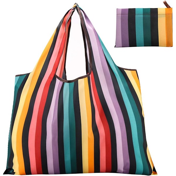 Genanvendelige indkøbsposer 2 pakker store nylon vaskbare sammenklappelige miljøvenlige heavy duty shopping tote taske passer i lommen ny regnbue