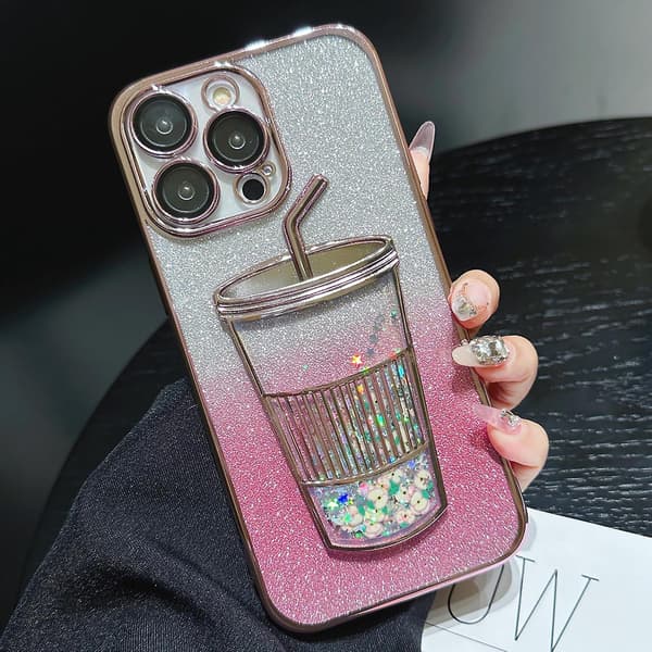 Gradient Glitter Rörlig Sand Mjölkte För Iphone Skal, Gradient Glitter Mjölkte Mobilskal, Elektroplätering Gradient Glitter Rörlig Sand Kopp Mobilskal, 3D M