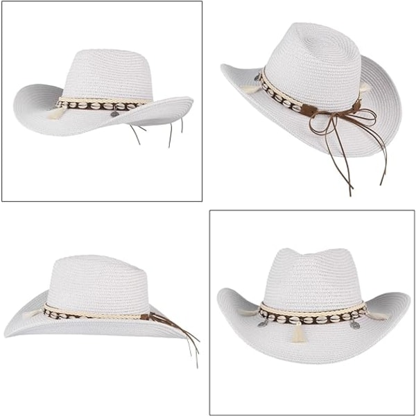 Dam Sommar Halm Cowboy Cowgirl Hatt Solhattar Bred Brätte Strand Semester Halmhatt med Skalband