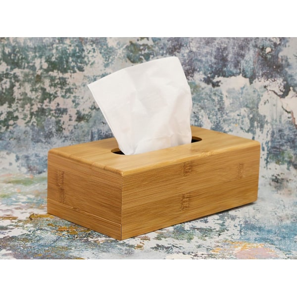 Rektangulär servettbehållare i bambu | Servetthållare | Servettdispenser | Servettlock | Servetter ingår ej | H8,5 x B25 x D14 cm |