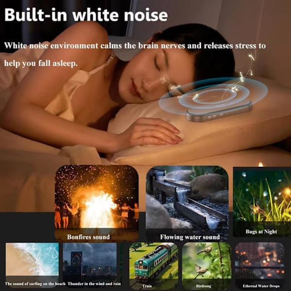Sovhögtalare - Bluetooth-högtalare för under kudden - Benledning - Vitt brus - 30 timmars speltid - Svart