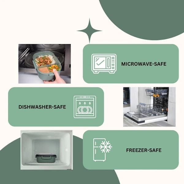 Madkasse til voksne med rum, dobbeltlag, salatboks til takeaway, morgenmadsboks, snackboks Green