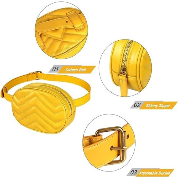 Vyötärölaukku, PU-nahkainen vyötärölaukku naisille, vedenpitävä fanny pack, päivittäiseen käyttöön, lomalle, ostosten tekoon, matkustamiseen yellow