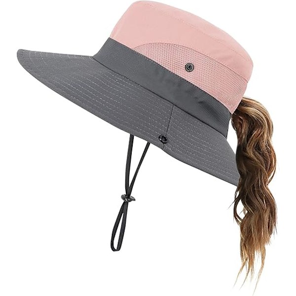 Kvinnor Män Sommar Solhatt Bred Brätte Utomhus UV-skydd Hatt Fällbar Hästsvans Hinkhatt Lämplig för Strand Fiske Vandring