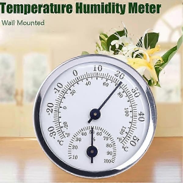 Mini Rund Väggmonterad Analog Termometer Hygrometer Temperatur Luftfuktighetsmätare