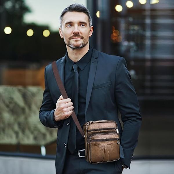 Herre Lille Ægte Læder Håndtaske Skuldertaske Skuldertaske Business Casual Sling Rejse Gave Til Tegnebog Pung Mobiltelefon Nøgler