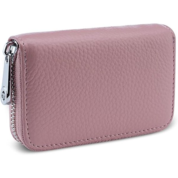 Credit Card Holder RFID Blocking Genuine Leather Mini Credit Card Wallet Purse with Zipper for Women Men,Pink