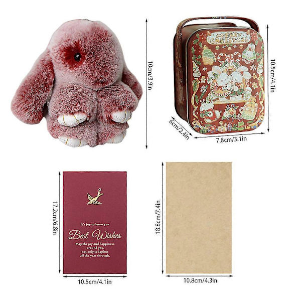 Handgjord Bunnylulu Nyckelring med Tennask och Presentkort - Mjuk Kanin Pompom Söta Nyckelringsberlocker för Kvinnor Flickor Julgåvor Frost Purple Adele Rose