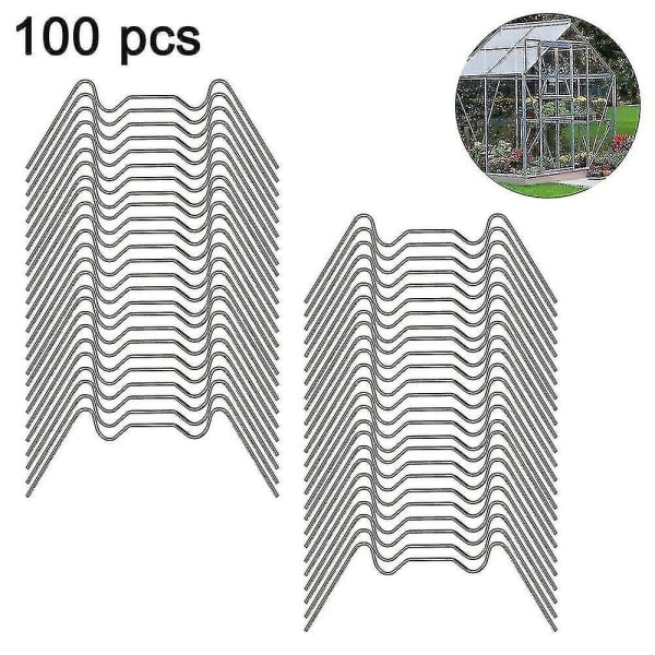 100 rustfrie stålklemmer til glas, W-type drivhusklemmer, til drivhuse null ingen