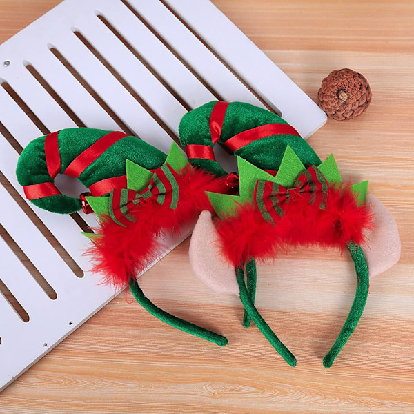 2 st jultomtehatt pannband spetsig hatt hårbåge med fjäder rosett söt julhatt hårbåge jul utklädningskostym With Ears