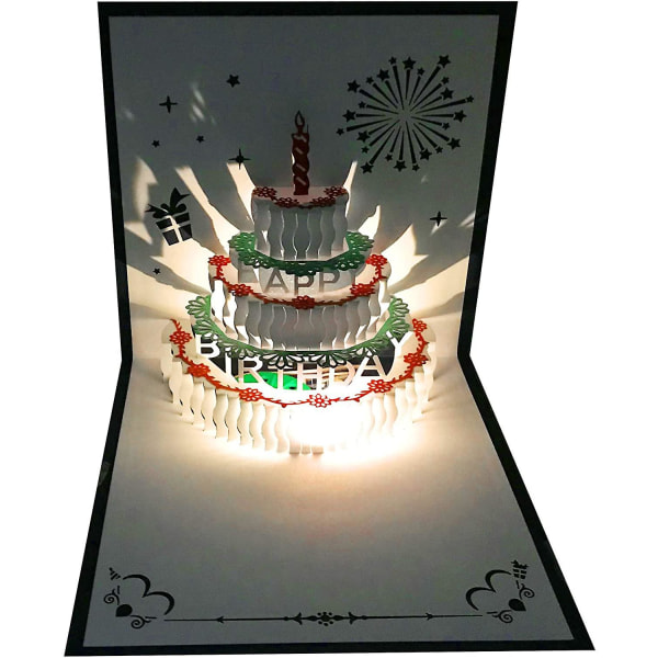 3d Pop Up Fødselsdagskort, Varmende Led Light Fødselsdagskage Musik Tillykke med fødselsdagen kort