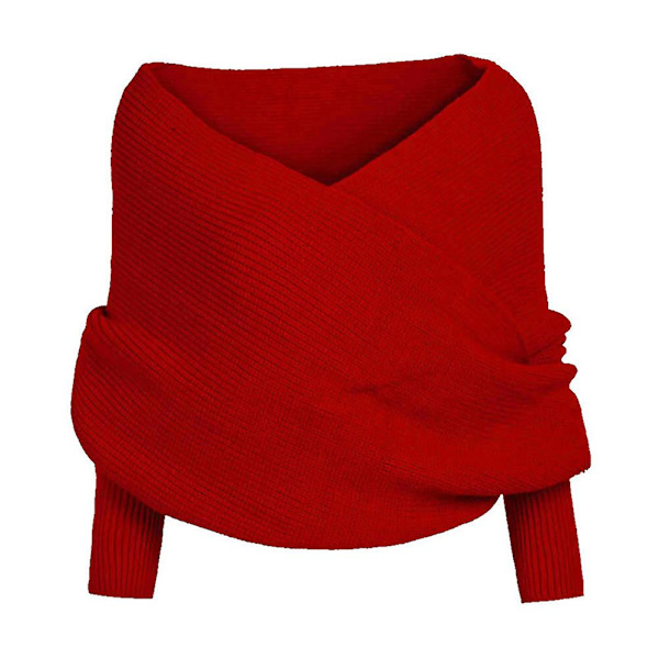 Stickad Vinter Håll Varmt Elegant För Fest Kvinnor Solid Halsduk Ärm Crochet Stickad Lång Mjuk Wraps Sjal Ny Red