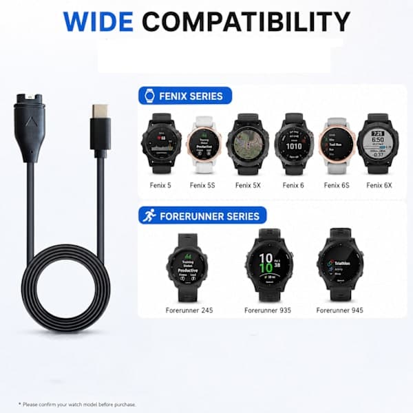 USB-C-älykellon latauskaapeli musta Garmin Fenix 5 / 5X / 5S / 6 / 6X / 6S musta