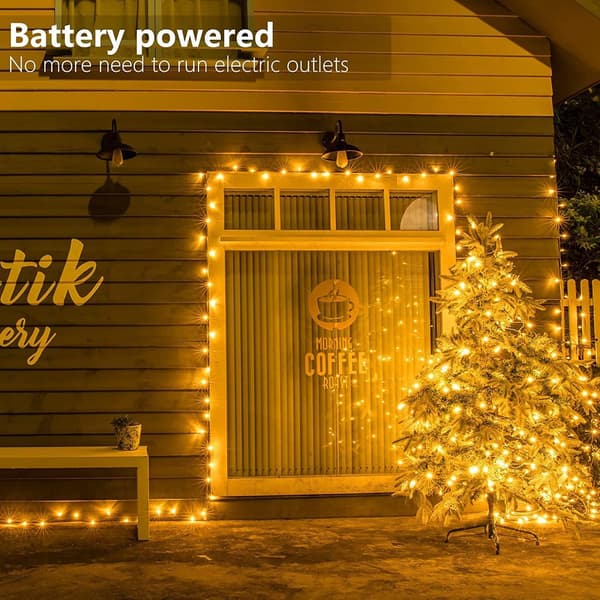 100 LED-lyslenke med batteri og timer - varm hvit