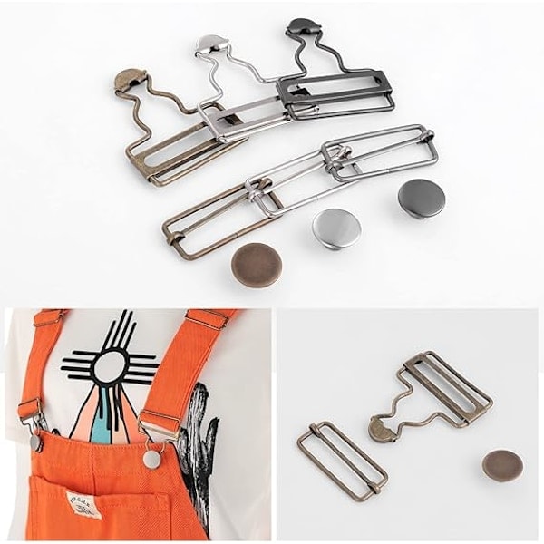 6 Set Metallbygelspännen Dungaree Spännen med Rektangulär Slider för Byxor, Bälten, Handväskor, Jackor, Arbetskläder