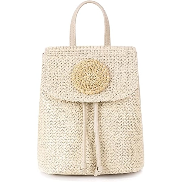 Women's Straw Woven Backpacks Handbag Casual Daypack Rattan Backpack Flap Shoulder Bag Woven Backpack for Travelly(Beige)