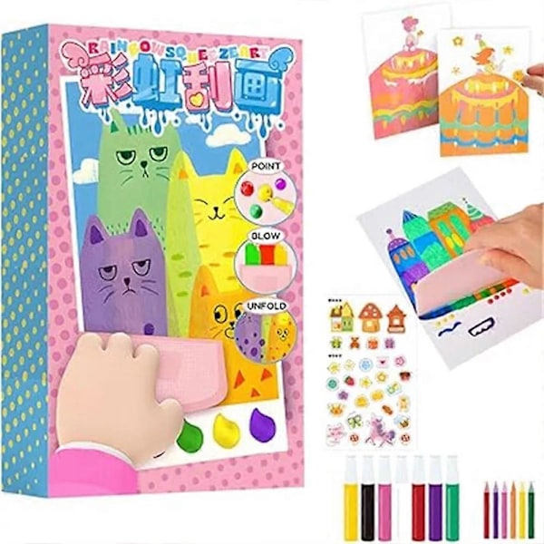 Squeegee Art Kids Malingssett, DIY Julerainbue Scratch Painting Dot Painting
