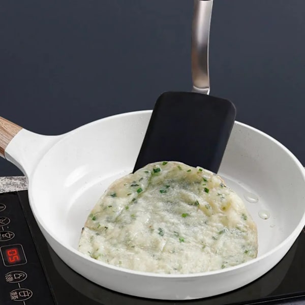 Värmebeständig silikonspatel, nonstick, svart, skållningsskyddat handtag, fiskspade, flexibel stekspade, hamburgare