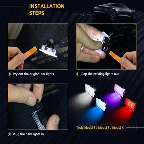 Tesla Model 3/Y/S/X Ultra-ljus LED-belysningskit för interiör - Bagageutrymmesbelysning, Dörrbelysning (4 st/set) - 6000k Blue