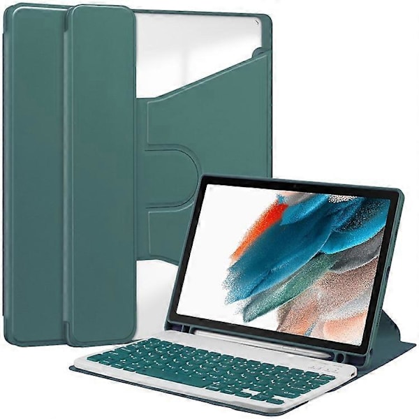 Kompatibelt Skal med Bluetooth-tangentbord för Samsung Galaxy Tab A8 10.5 (2021) / (2022) Roterande Ställ Surfplatta Fodral DarkGreen