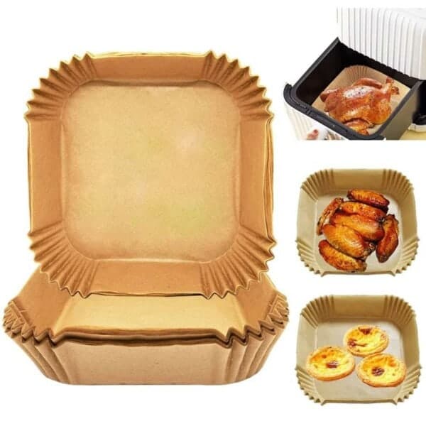 Fyrkantigt Airfryer-papper 100-pack - 17cm Engångspapper för Airfryer Brun