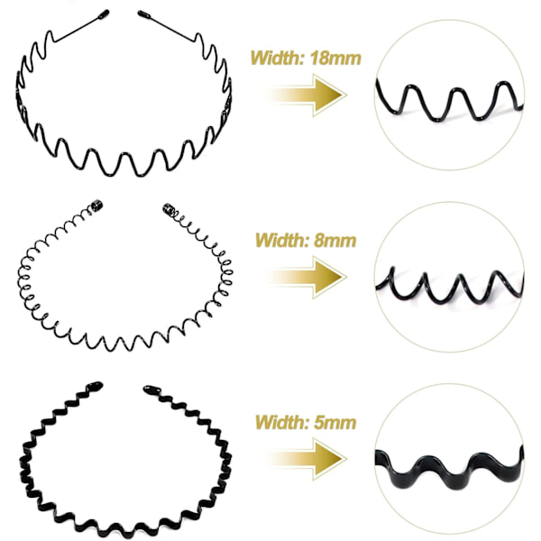 3 kpl metallihiuspantaa miehille, metallihiuspanta, liukumaton ja kestävä aaltoileva hiuspanta, unisex-urheilumuotihiuspanta-asusteet naisille ja miehille 1 count (Pack of 3)