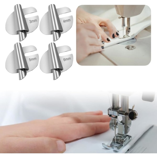 Sewing Damper Foot, Wide Hem Presser Foot, Stainless Steel Sewing Machine Presser Foot, Home and Commercial Use (4 Pieces, 3mm - 6mm