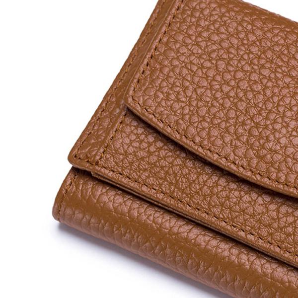 Premium-lompakot naisille - Pieni kolminkertainen luottokorttipidike nahkaisella taittuvalla kolikkotaskulla Coffee