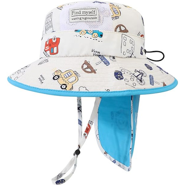 Solhatt Barn Sommar Bucket Hat Bred Brätte Strandhatt med Hakrem UPF50 Dinosaurie Flap Cap för Barn 2-10 År