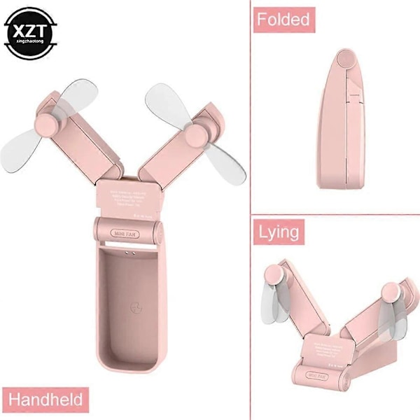 Pienet sähkötuulettimet Mini Kannettava Kaksipäinen Sähkötuuletin USB Ladattava Säädettävä Kannettava Taitettava Suloinen Mini Taitettava Tuuletin Matkoille WHITE